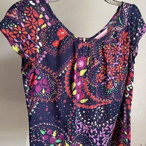 Lilly Pulitzer Garden Menagerie Izzie Top XS Blue Floral Paisley Short Sleeve